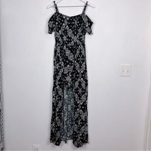 Torrid Black Floral Cold Shoulder Maxi Skirt Overlay Challis Romper
